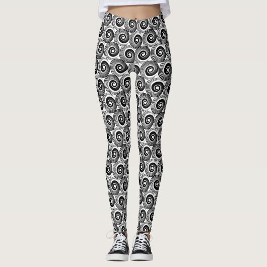 Leggings 140216 Spirales - Noir sur blanc (Devant)