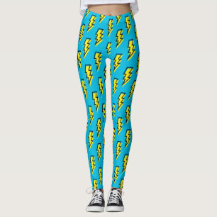 Leggings 1980/1990 Neon Blue Yellow Lightning Motif