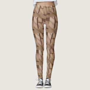 Leggings 3D Wooden Block Pattern with Light Brown Grain and