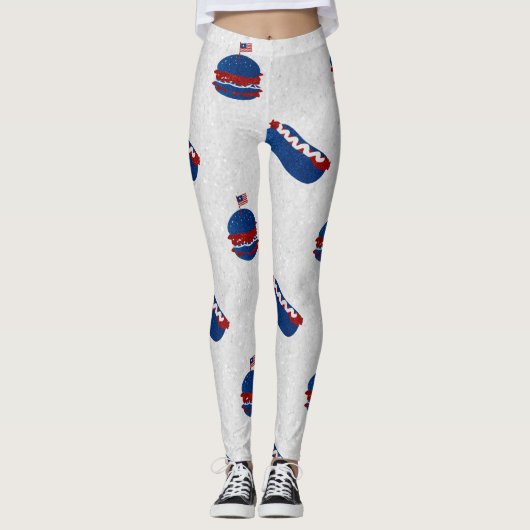 Leggings 4 juillet Burger & Hot Dog Parties scintillant (Devant)