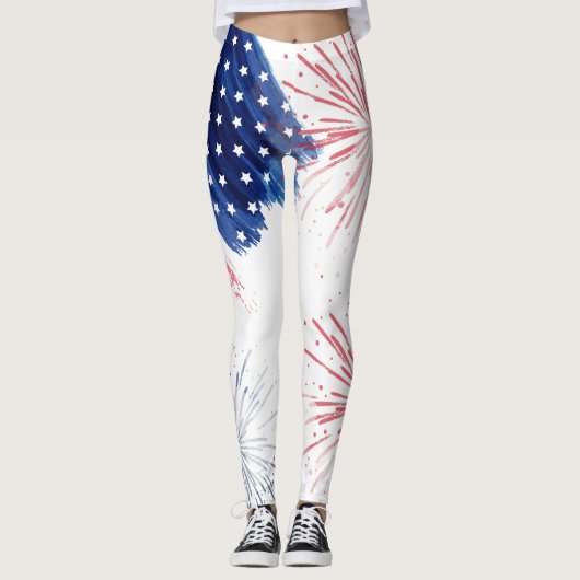 Leggings 4 juillet Défilé de l'Indépendance Rouge Blanc Ble (Devant)