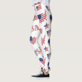 Leggings 4 juillet USA Drapeau Coeur Rouge Bleu Blanc (Gauche)