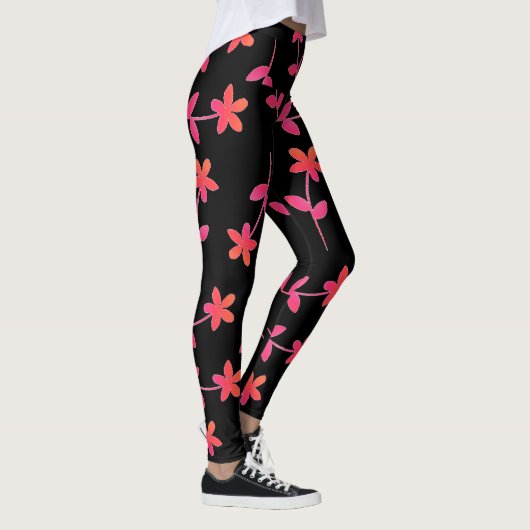 Leggings 4Cindy floral noir orange fuchsia (Droite)