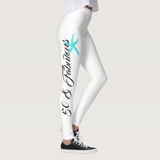 Leggings 50 & Fabulous Black White Turquoise Blue Starfish  (Droite)