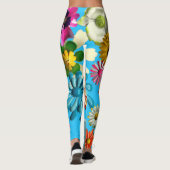 Leggings 60s Retro MOD coloré Hippie Daisy Fleurs Bleu (Dos)