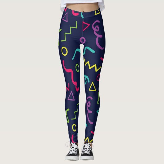 Leggings 80s 80 rétro néon Memphis motif (Devant)