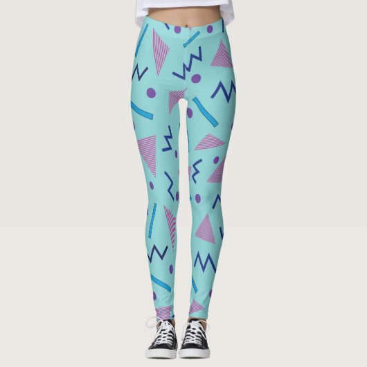 Leggings 80s 90s Memphis style géométrique bleu (Devant)