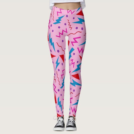 Leggings 80s 90s Memphis style géométrique rose (Devant)