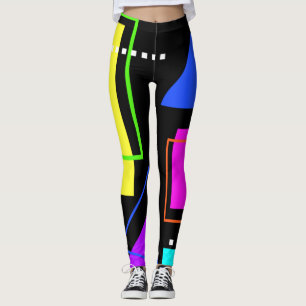 LEGGINGS 80S NEON FLUORESCENTE COULEUR MODE GÉOMÉTRIQUE TEN