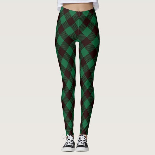 Leggings À damiers femmes vertes/noires (Devant)