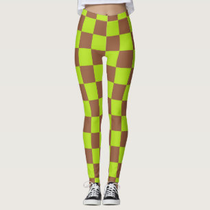 Leggings à damiers Lime Vert et Brown