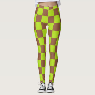Leggings à damiers Lime Vert et Brown