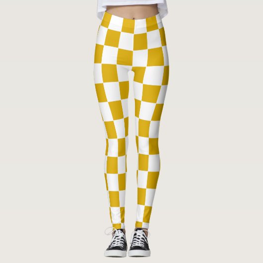 Leggings à damiers moutarde jaune et blanc (Devant)
