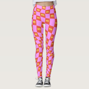 Leggings à damiers néon rose orange jaune monogrammé