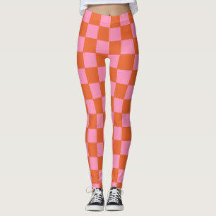 Leggings à damiers orange et rose