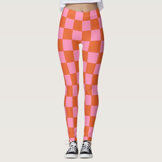 Leggings à damiers orange et rose (Devant)