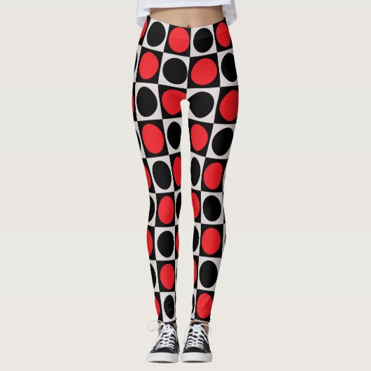 Leggings à damiers Pois géométriques du cercle rouge rouge (Devant)