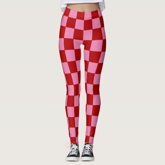 Leggings à damiers rouge et rose chaud (Devant)