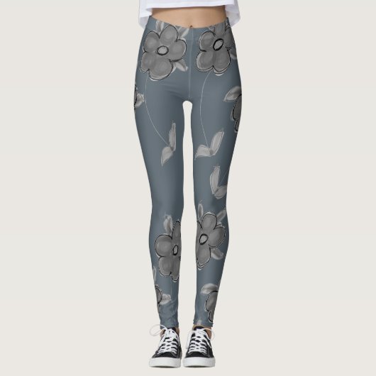 Leggings à fleurs gris-bleu (Devant)