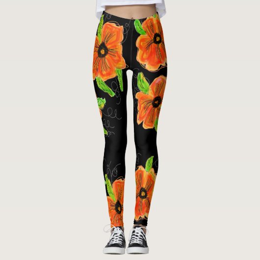 Leggings à fleurs orange vif (Devant)