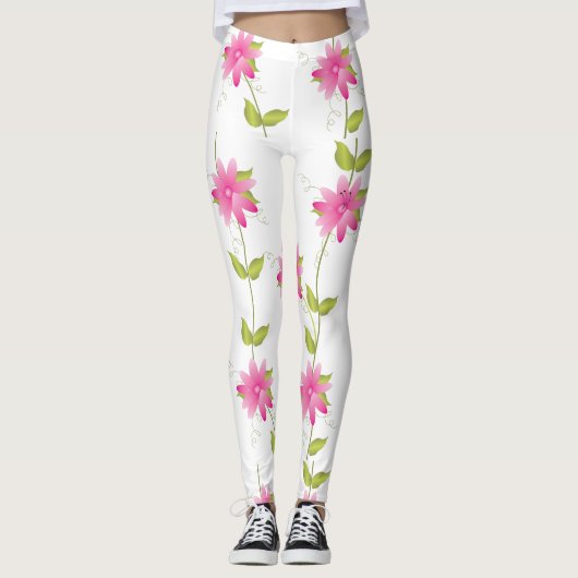 Leggings à fleurs roses chaudes (Devant)