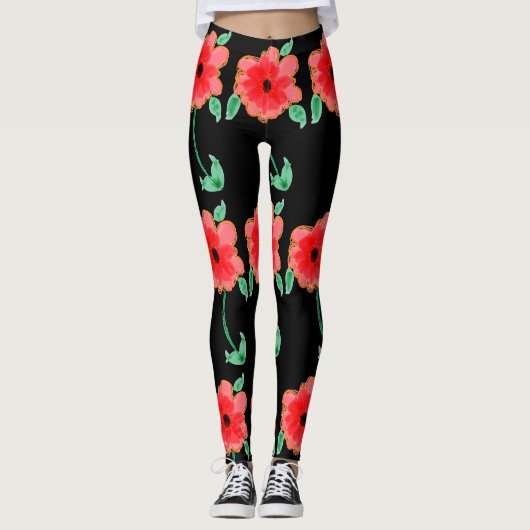 Leggings à fleurs rouges (Devant)
