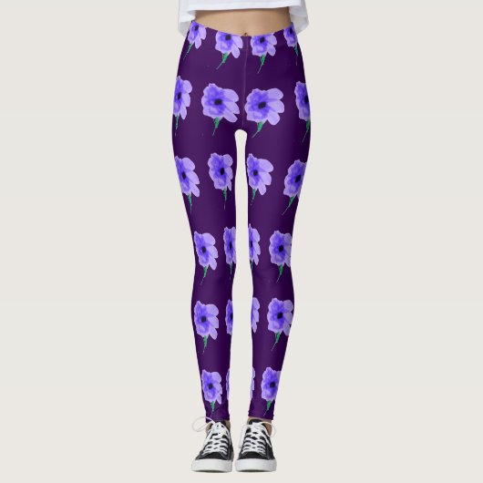 Leggings à fleurs violettes (Devant)