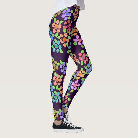 Leggings à fleurs violettes foncées (Droite)