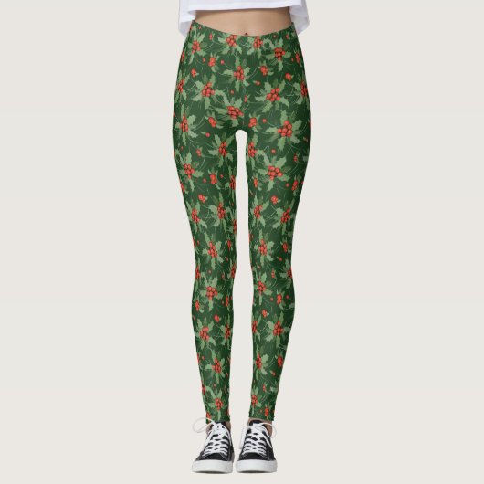 Leggings à impression intégrale Holly et Berries (Devant)