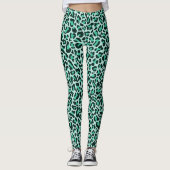 Leggings à Imprimé Léopard Bleu Canard et Noir (Devant)