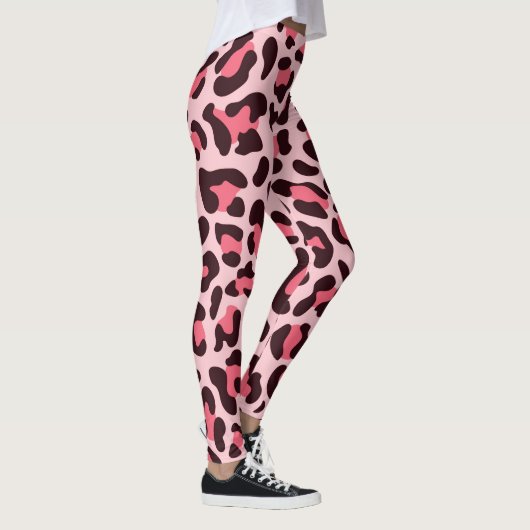 Leggings à Imprimé Léopard Rose Chaud et Noir (Droite)