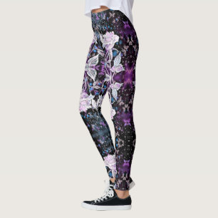 Leggings à la rose blanche et aux papillons