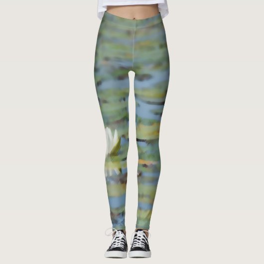Leggings à l'aquarelle du lac nénuphar (Devant)