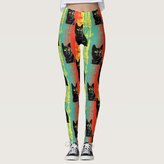 Leggings à motif de chat noir rétro