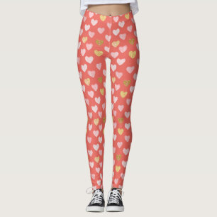 Leggings à motif de coeurs rose or