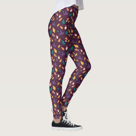 Leggings à motif de feuille de champignon violet é (Droite)