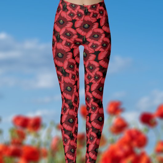 Leggings à motif de fleurs de pavot rouges d'août