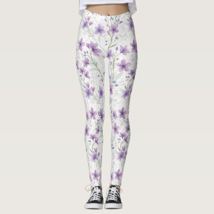 Leggings à motif de fleurs sauvages de lilas à l'a