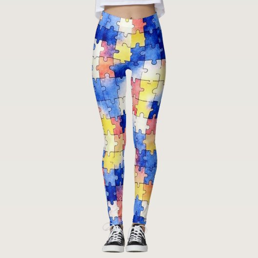Leggings à motif de pièce de puzzle aquarelle colo (Devant)