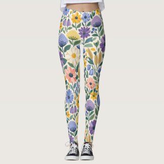 Leggings à motif floral botanique Prairie d'été