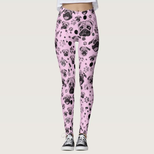 Leggings à motif pug rose (Devant)