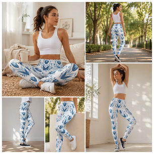 Leggings à motifs floraux folk bleu