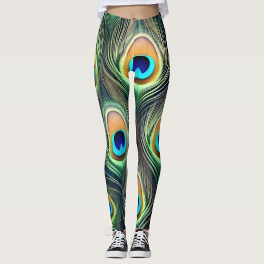 Leggings à plumes de paon exotiques (Devant)