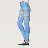 Leggings à rayures turquoise à bords dorés (Gauche)