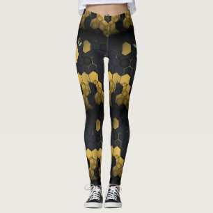 Leggings Abeille à nid d'abeille Noir et Or unique