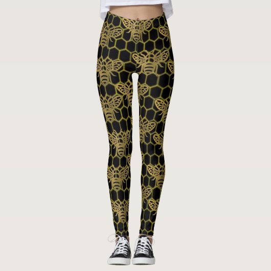 Leggings Abeille d'or noir CBDOilPrincesse  (Devant)