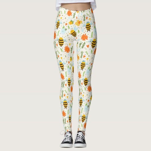 Leggings Abeille mignonne aux Casquettes bleus (Devant)