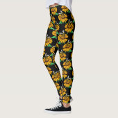 Leggings Abeille sur Tournesol Fleur Motif Design Noir (Gauche)