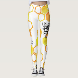 Leggings Abeilles de miel : Motif d'aquarelle jaune