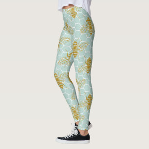 Leggings Abeilles dorées turquoises